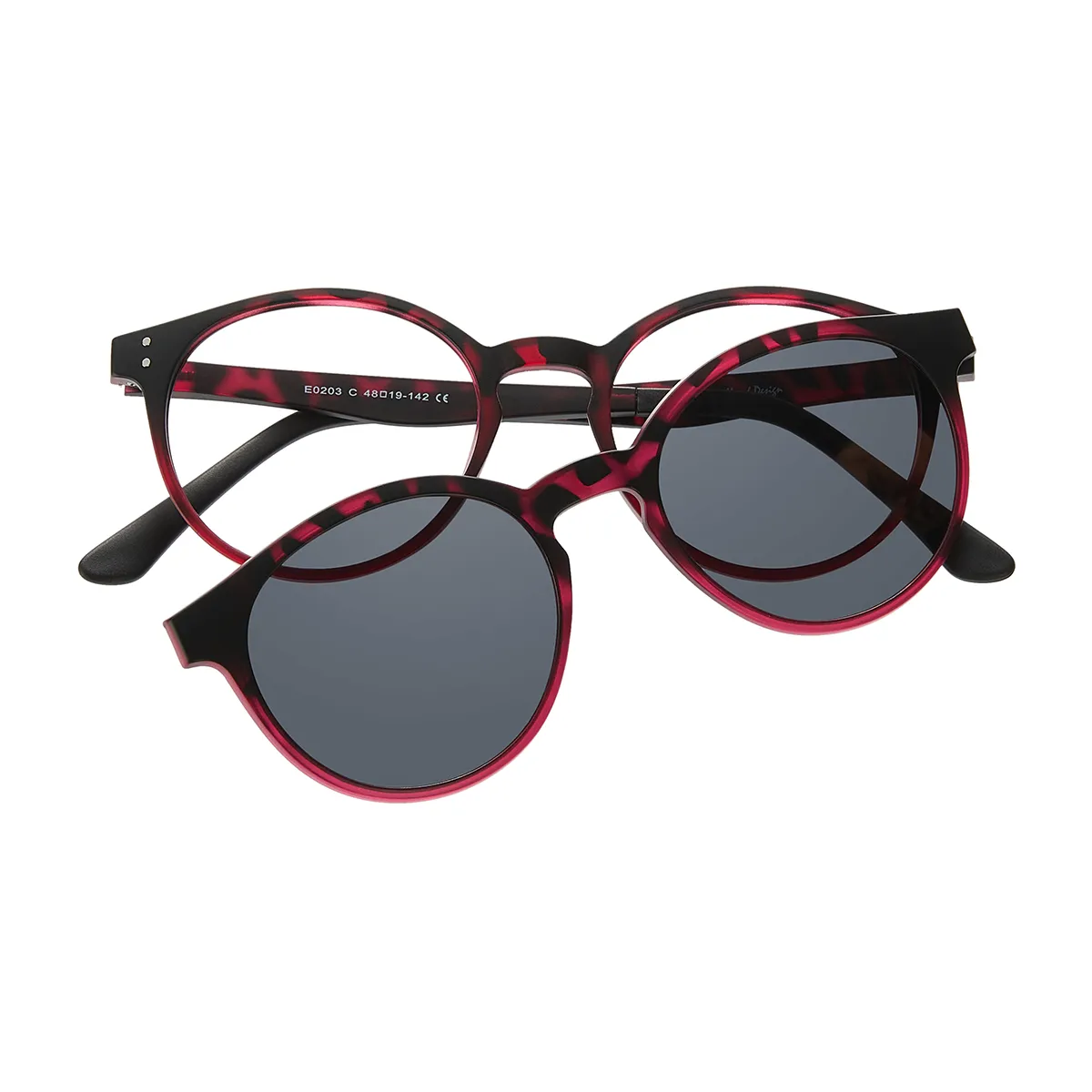 Jake - Round Red-Demi Clip On Sunglasses for Men & Women